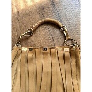 Versace Tan Leather Fringe Top-Handle Bag with Gold Hardware
